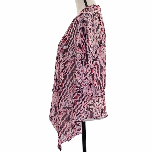 I.n Studio Sheer Pink Animal Print Drapey Open Front Cardigan Sweater - Picture 3 of 11